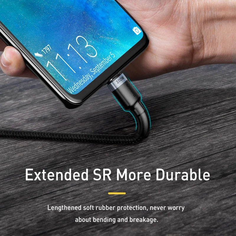 Baseus 100W/5A USB C To USB Type C Cable For iPhone 16 15 PD Fast Charging Charger Cord For Macbook Samsung Xiaomi Type-C Cable